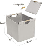 HOONEX Large Foldable Storage Bins, Linen Fabric, 2 Pack, with Wooden Carry Handles and Sturdy Heavy Cardboard, for Home, Off