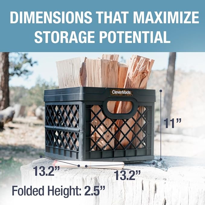 CleverMade Collapsible Milk Crate 25L (6.6 Gal), 50 lb Capacity Heavy Duty Folding Crate – Stackable Storage Crates with File
