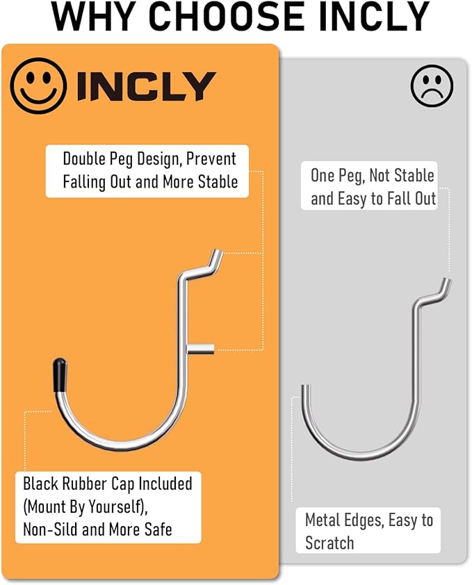 INCLY Pegboard Hooks Set for Hanging Tools, 206PCS Heavy Duty Peg Hook Hanger & Holder Fit 1/4 1/8 Inch Pegboard for Craft As