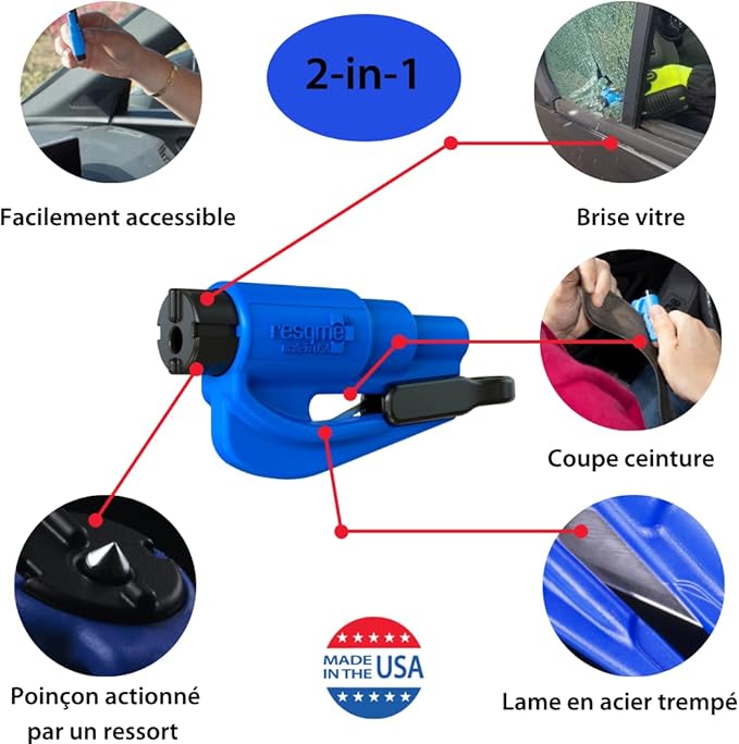 resqme The Original Emergency Keychain Car Escape Tool, 2-in-1 Seatbelt Cutter and Window Breaker, Made in USA, Rainbow Pack 