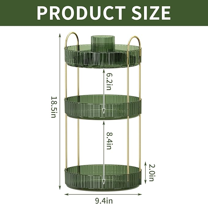 360° Rotating Makeup Organizer, Large-Capacity Skincare Make Up Storage 3 Tier Perfume Organizers Cosmetic Dresser Organizer 