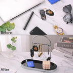 Shinpuru Metal Jewelry Organizer Stand & Key Holder Tray with Acrylic Base, Key Stand and Jewelry Tray with 5 Hooks, Perfect 
