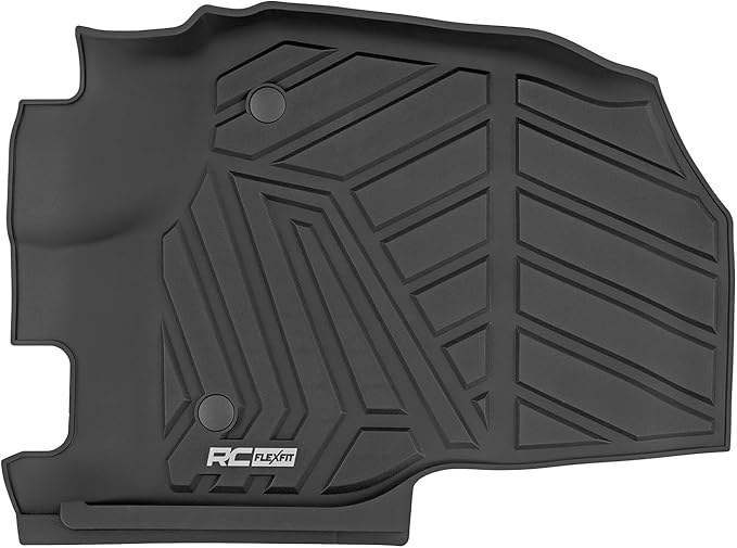 Rough Country Flex-Fit Front Floor Mats for Ford F-250/F-350 Super Duty (2017-2025) Crew Cab - Custom All-Weather Non-Slip TPE Liners w/Spill Saver Lip