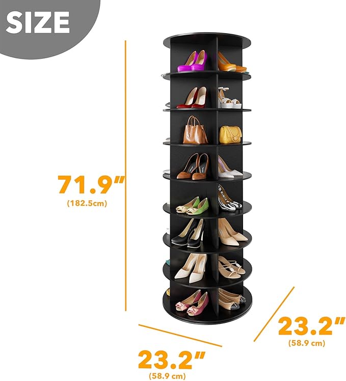 SpaceAid 8 Tier Rotating Shoe Rack Tower, Spinning Shoe Display Lazy Susan, Revolving 360 Shoe Rack Storage Round Carousel, V