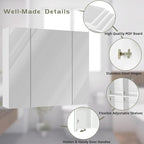 DICTAC Medicine Cabinet with Mirror & Storage - 27.6x23.6in Wall Mounted Cabinet with 3 Doors & Adjustable Shelves for Bathro