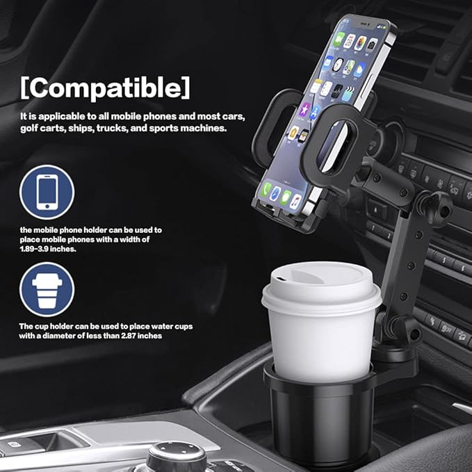 Car Cup Holder Phone Mount, Universal Auto Cell Phone Stand with Drink Expand Cup Holder,2 in 1 Multifunctional Car Cup Holde