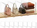 SortNStore Shelf Dividers Purse Organizer for Closet: 8-Pack Acrylic Bag Storage Organizer for Handbags, Clutches, Clothes, S
