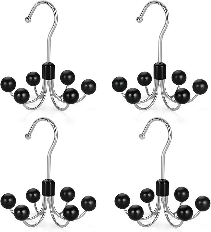 TOPIA HANGER Hoodie Hangers 4-Pack with 6 Wood Balls, 360°Swivel Purse Hanger, Scarf Hanger, Closet Hooks, Handbag Organizer,