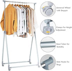 Nightcore Extendable Garment Rack, Heavy Duty Foldable Clothes Rail with Adjustable Hanging Rod & Rolling Casters, Movable Cl