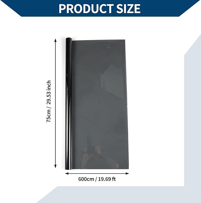 Car Window Tint Film Window Privacy Film Car Carbon 2PLY PET 19.69 ft x 29.53 Inch 1 Pc Black VLT 34% IRR 45% UVR 93%
