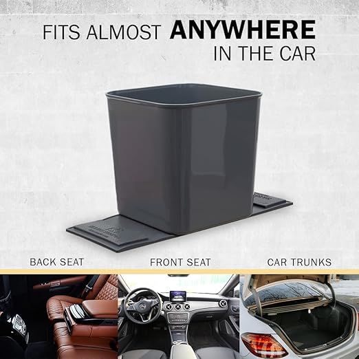 Car Trash Can 1.4 Gallon with Stability Flap & Magic Strips — No-Tip Leakproof Car Garbage Bin for Car Floor, Mats, Front or Back Seat, SUV, Truck, Van, Vehicle Interior Organizer (Gray)