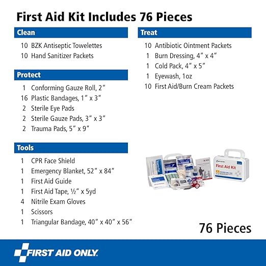 First Aid Only 91322 ANSI A 2021 and OSHA Compliant First Aid Kit, 10-Person Emergency First Aid Kit for Business, Home, Car,