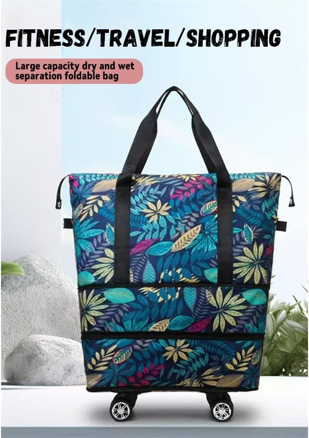Trolley Bags for Shopping Cart,Large Capacity -Foldable Travel Bag,Shopping Bag with Wheels and Zipper Reusable Grocery Bags Foldable. (Blue)