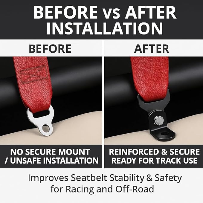 A Set of 2 Heavy Duty 90 Degree Angled L Seat Belt L Bracket Mount Kit – 4/5/6 Point Racing Harness Compatible, Black Electroplated Steel