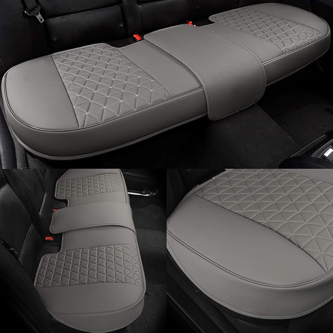 Black Panther Luxury PU Leather Rear Car Seat Cover Adjustable Length (49-55'') Back Bench Seat Protector Fits 90% Standard T