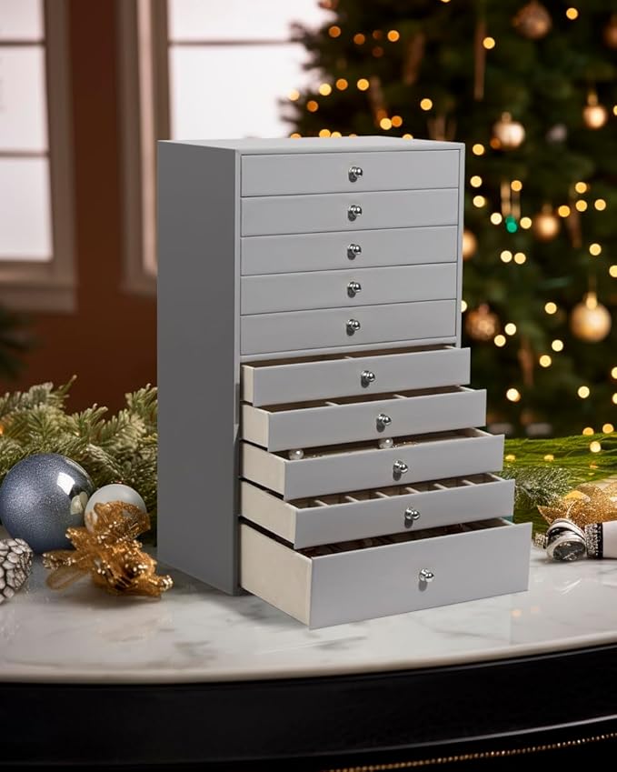 GUKA Large Jewelry Box, Jewelry Case with 10 Drawers for Big and Small Jewelry, Jewelry Storage Organizer for Watch Earrings 
