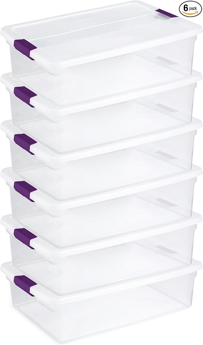 Sterilite 32 Qt ClearView Latch Storage Box, Stackable Bin with Latching Lid, Plastic Container to Organize Clothes Underbed,
