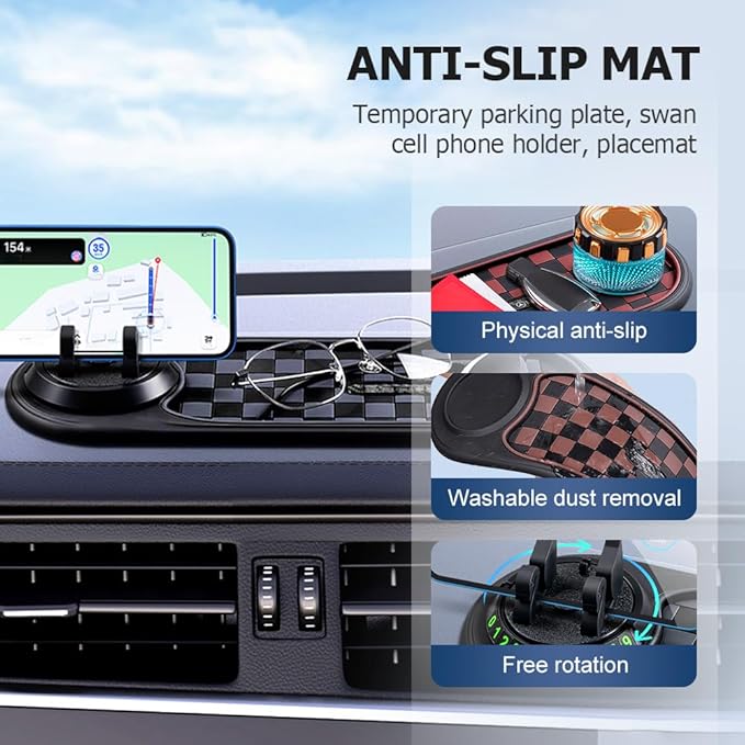 Multifunctional Vehicle-Mounted Anti-Slip Mat, Slip Mat Auto Universal Phone Holder, Rotatable Car Phone Holder Dashboard Mat