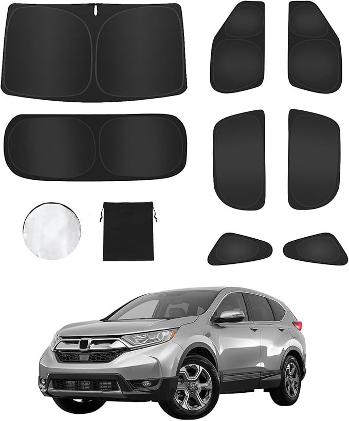 8PCS Window Shades for Honda CRV(2017-2022) Accessories – Full Coverage Sun Shade for Side Windows, Rear Triangular & Windshield – UV Protection & Privacy for Camping, Napping, Relaxing