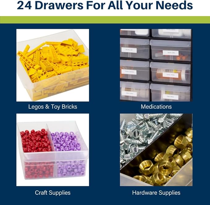 Akro-Mils 24-Drawer Plastic Drawer Storage Cabinet for Garage Organization, Bead Organizer, Building Bricks Storage, Teacher 