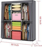 YOUUD Portable Closet 50 Inch Wardrobe for Hanging Clothes with Non-Woven Fabric Cover, 4 Hang Rods and 4 Storage Organizer S