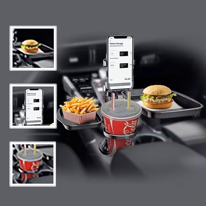 4 in 1 Car Table Tray，Mobile Phone Holder Car Cup Holder Tray ，360° Rotation Cup Holder Tray for Car，Compatible with Vehicles