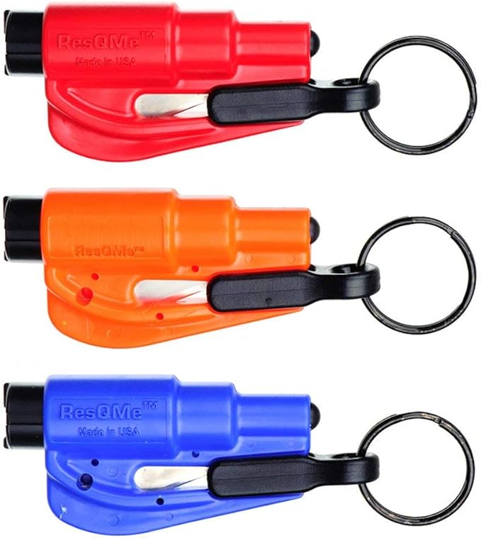 RESQME Original Keychain Car Escape Tool (Red/Orange/Blue) - Pack of 3
