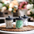 Amolliar 4 Pack Apothecary Jars Bathroom Vanity Storage Organizer Set -Countertop Canister with Stainless Steel Lids &Cute St