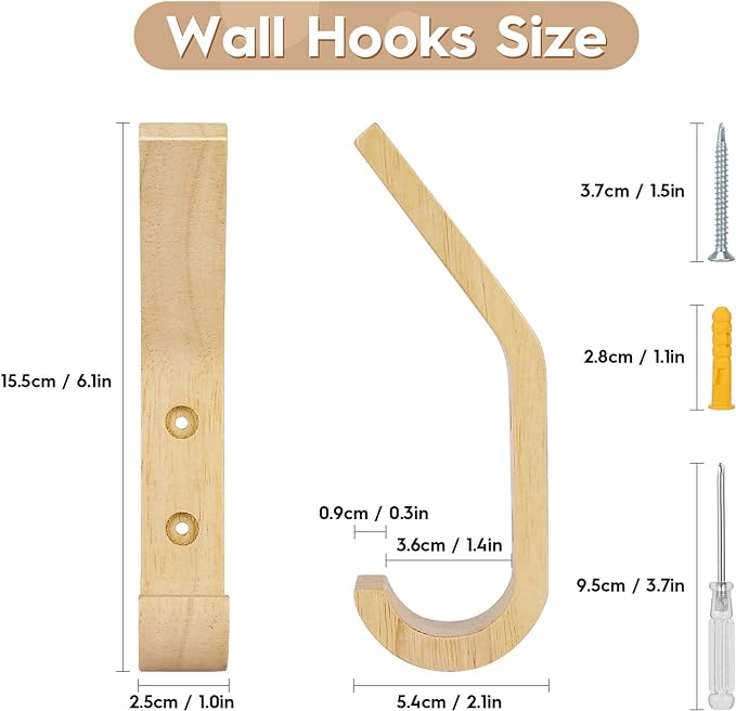Wooden Coat Hooks Wall Hooks,Natural Oak Wood Hooks Decorative Vintage Wood Wall Hooks Organizer Heavy Duty Wall Mounted Hook
