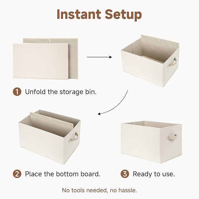 StorageWorks Closet Organizers and Storage Bins, Fabric Storage Baskets for Shelves, Linen Closet Organizer for Clothes, Beig