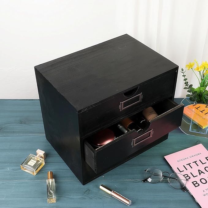 Wooden Storage Box Rustic Desktop Organizer with 3 Drawers Office Desk Accessories Shelf Large Craft Storage Containers Apoth