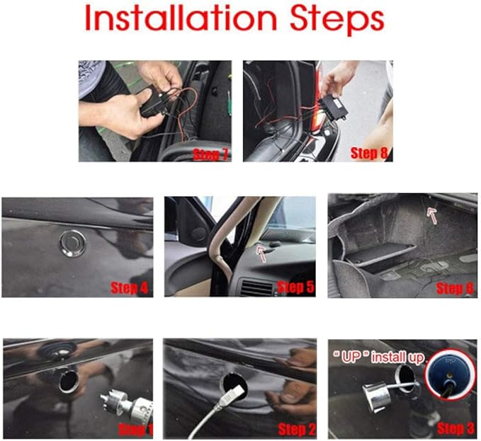 Car Reverse Backup Parking Sensor System Universal LED Parking Detector Monitor with 8 Sensor, 12V DC, 0.3-2.5m