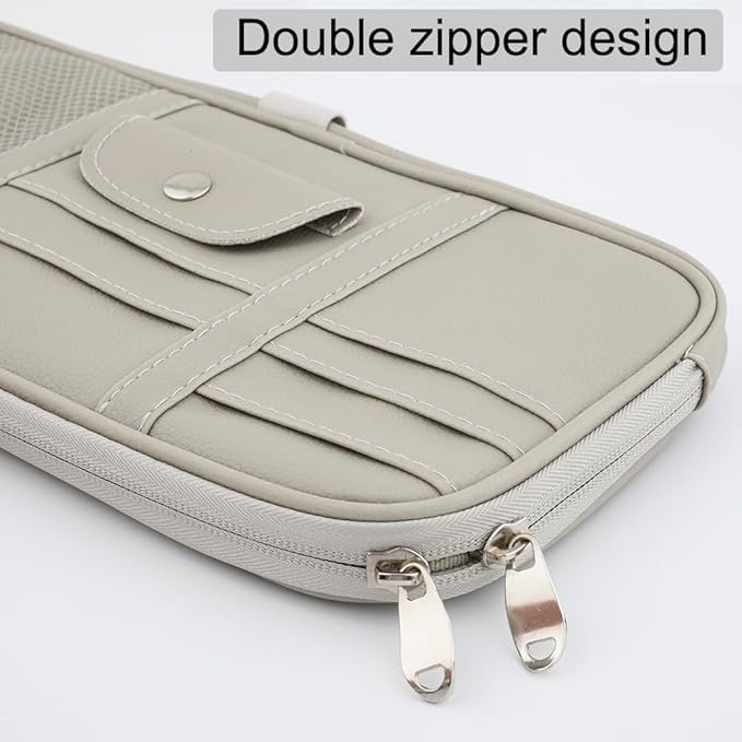 Car Sun Visor Organizer, Auto Interior Accessories Pocket Organizer - Car Truck SUV Storage Pouch Holder, with Multi-Pocket Net Zipper (Gray)