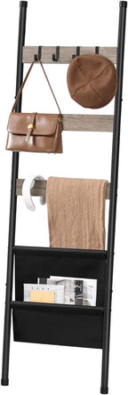 HOOBRO Blanket Ladder, 5 Tier Towel Rack, 17.3" L x 63" H, Wall-Leaning Blanket Rack for Living Room, Decorative Ladder with 