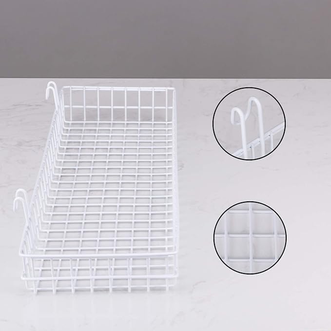 Kaforise Hanging Basket for Wire Wall Grid Panel, Multi-function Wall Storage and Display Basket, Large Size, White