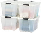 IRIS USA 54 QT Plastic Storage Box with Lid and Latches - 4 Pack - BPA-Free, Discreet Organizing Solution, Durable Nestable S