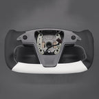 MEWANT Hand Stitched White Leather Steering Wheel Cover Wrap for Tesla Model S 2021-2023 / Model X 2021-2023 Steering Wheel Accessories