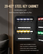 Uniclife 20 Position Key Cabinet with Combination Lock Resettable Black Digital Security Storage Box Steel Key Organizer with