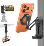 OMOTON TP02-Pro Magnetic Phone Holder for Vlogging, Content Creator Essentials with 1/4" Screw, Arca, Strong Back Magnet for Gym, Adjustable Phone Stand & Selfie Stick for iPhone 12-17 Series, Black
