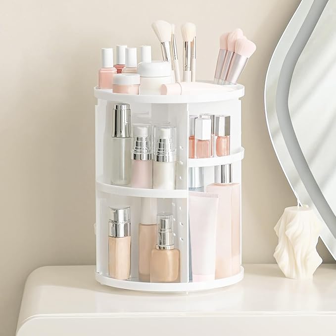 HBlife 360 Rotating Makeup Organizer Adjustable Carousel Large Capacity Revolving Perfume Organizer Skincare Organizers Cosme