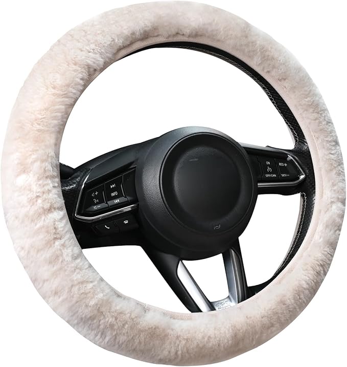 AEGIS Cover Sheepskin Steering Wheel Cover Premium Luxury AUS Genuine Merino Wool All-Season Non-Slip for Cars Fits 14.5-15.5" Wheels (Sand)