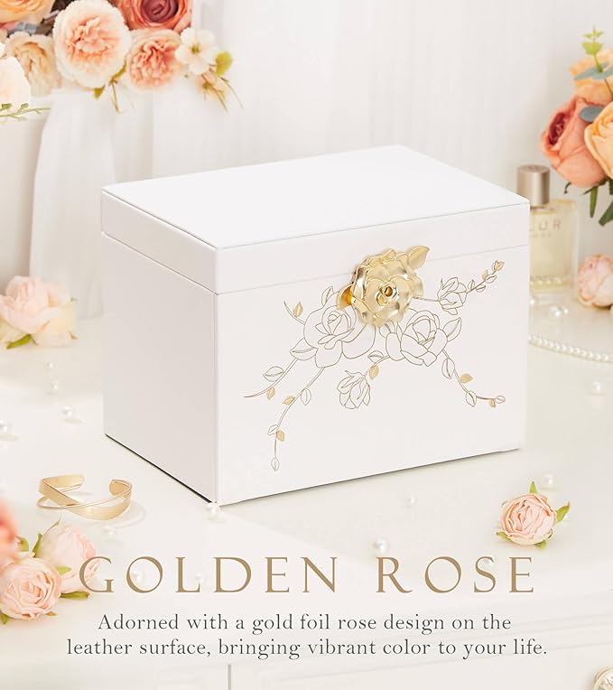 Enthralite Jewelry Box with Lock for Girls: Jewelry Organizer for Dresser - 3-Drawer Earrings Storage Girls Women Gift (White