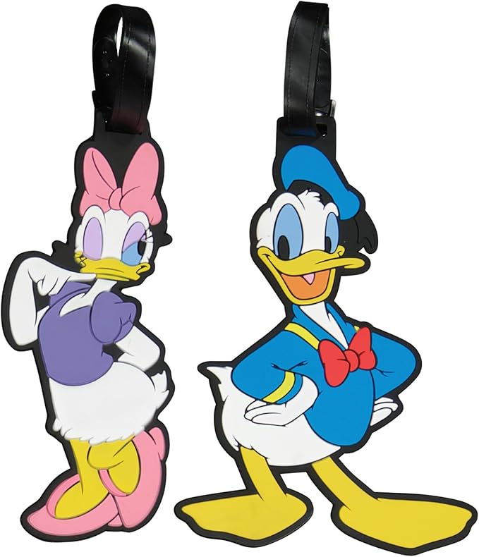FUL Disney Classic 2-Piece Suitcase ID Tag Set with Adjustable Straps, Donald and Daisy Duck, Multi, One Size