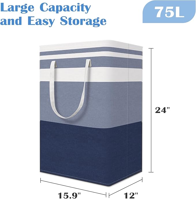BlissTotes 3-Pack Laundry Basket, Freestanding＆Waterproof Laundry Hamper, Collapsible Tall Clothes Hamper with Easy Carry Han
