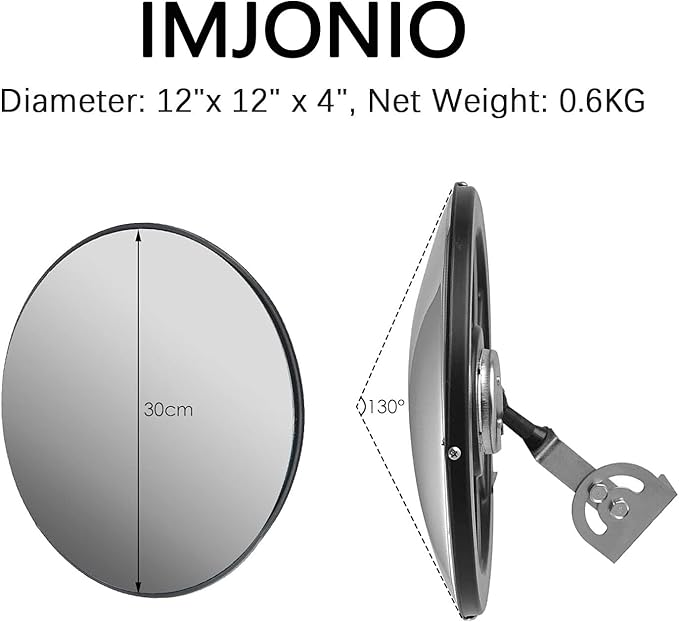 12" Acrylic Convex Mirror – Adjustable Wide Angle View Traffic Mirror for Enhanced Security Coverage in Rooms, Offices, Warehouses, Parking Lots, and Addressing Corner Blind Spot Areas