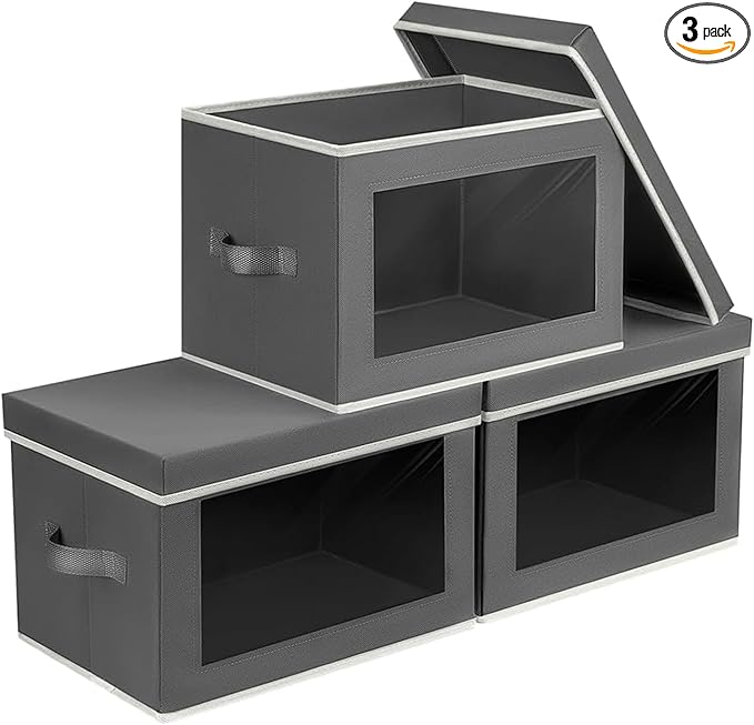 Homsorout Storage Bins with Lids - Small Fabric Organizers with Window, Collapsible Storage Bins for Clothes, Decorative Clos