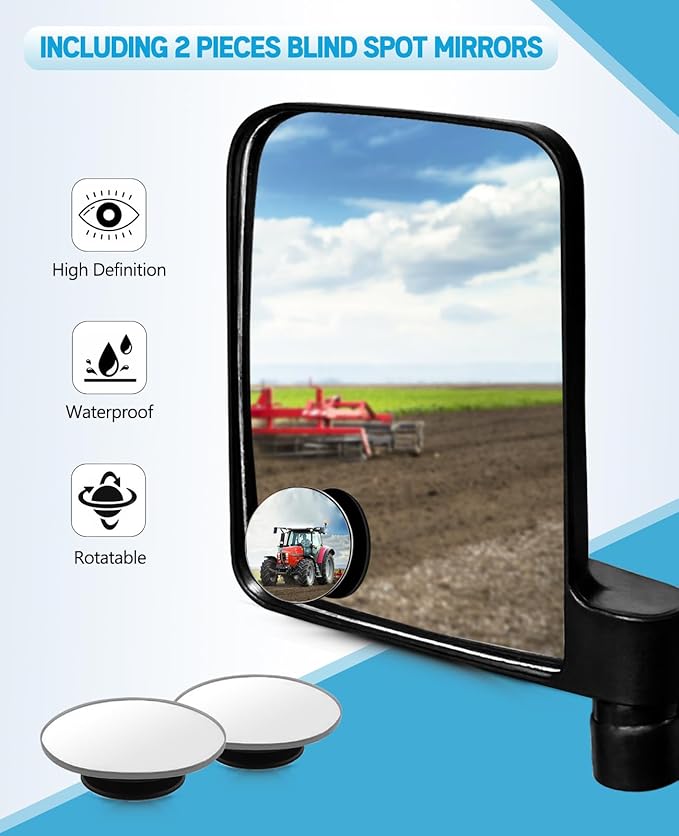 Universal Tractor Side Mirrors Included Blind Spot Mirror Compatible with Forklifts, Lawn Movers Kubota B BX Mahindra Tractor Accessories with Rubber Coated Magnetic Mounting Base