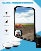 Universal Tractor Side Mirrors Included Blind Spot Mirror Compatible with Forklifts, Lawn Movers Kubota B BX Mahindra Tractor Accessories with Rubber Coated Magnetic Mounting Base
