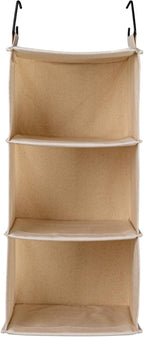 Household Essentials Cedarline 3-Shelf Hanging Closet Organizer, Heavy-Duty Cotton Canvas, Natural