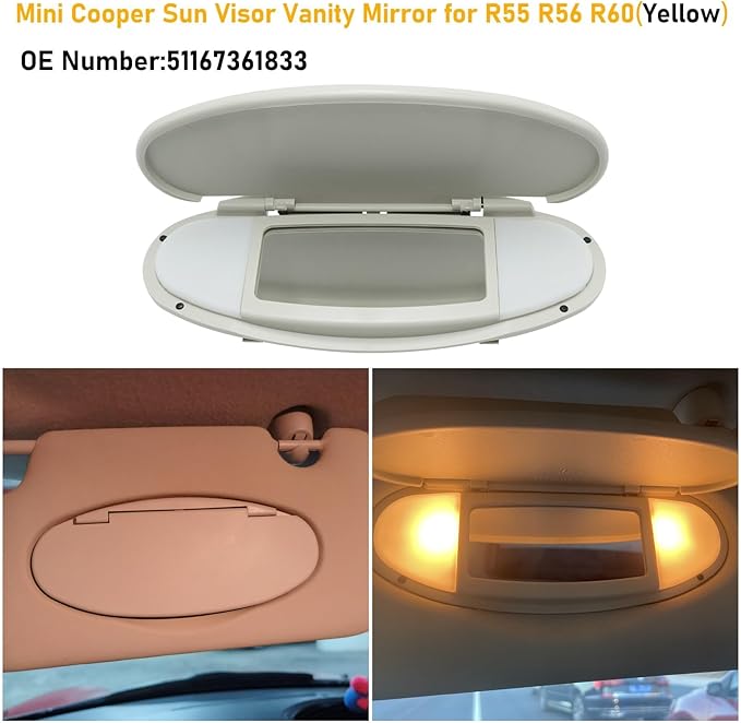 Compatible Mini Cooper Sun Visor Illuminated Mirror Cover R55/56/60, 1PCS Beige Vanity Mirror Buckle Cover